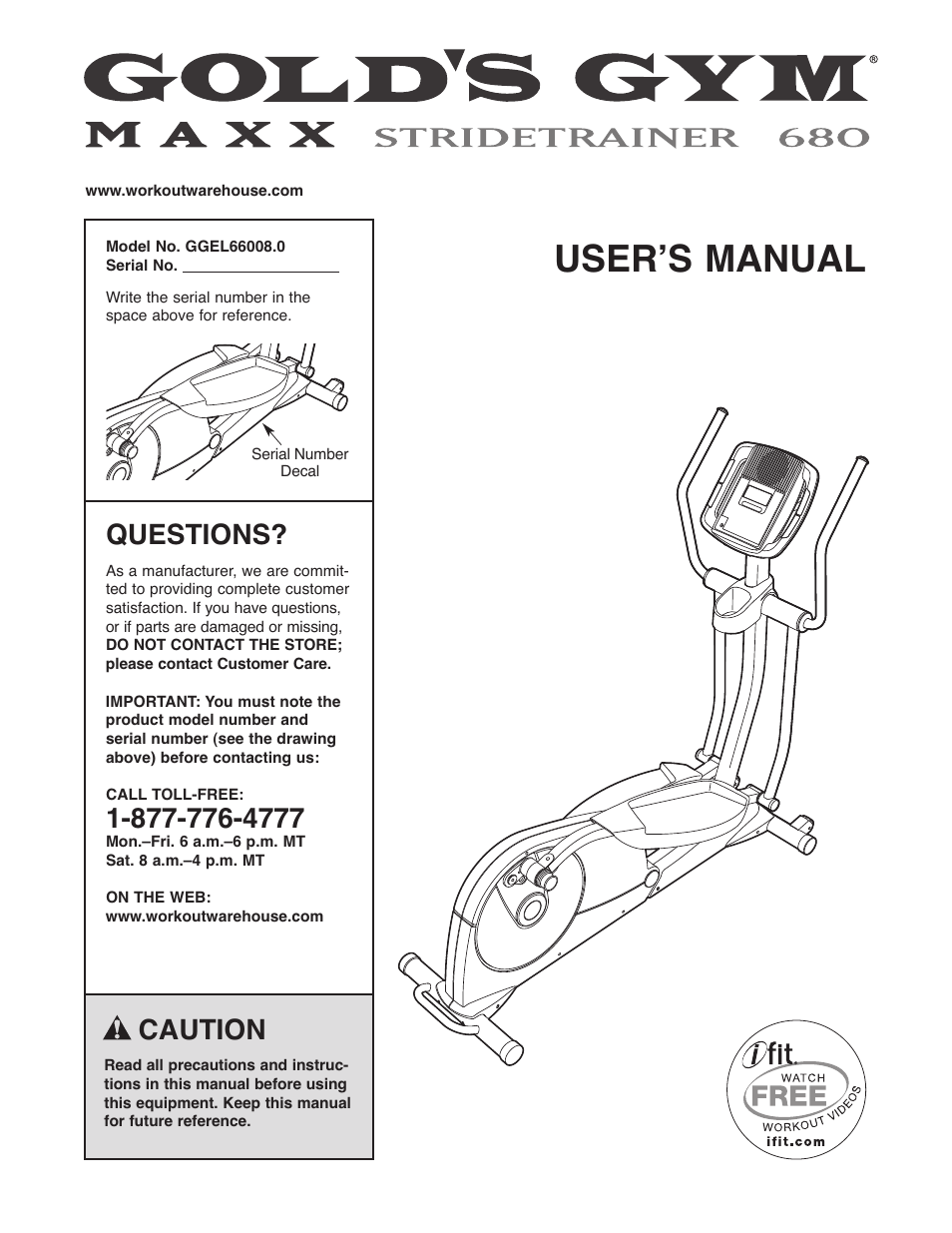 Gold's Gym GGEL66008.0 User Manual | 28 pages