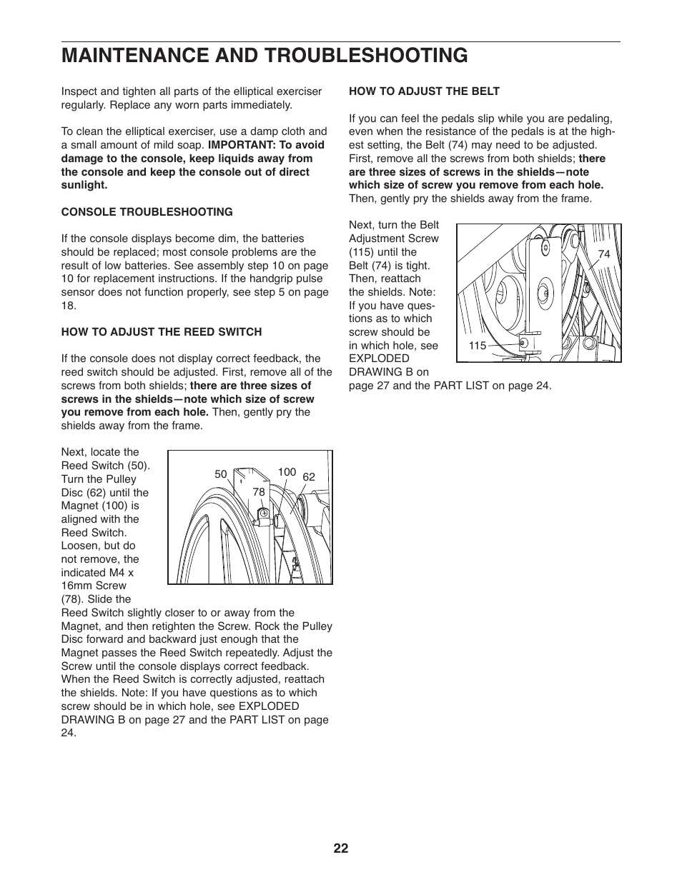 Maintenance and troubleshooting | Gold's Gym GGEL66008.0 User Manual | Page 22 / 28