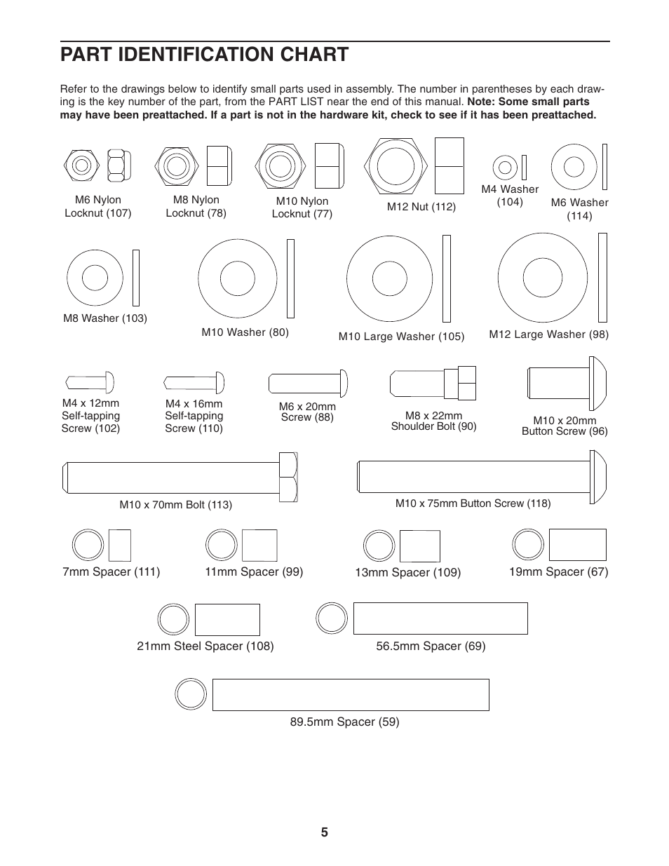 Part identification chart | Gold's Gym Platinum GGSY3058.0 User Manual | Page 5 / 36