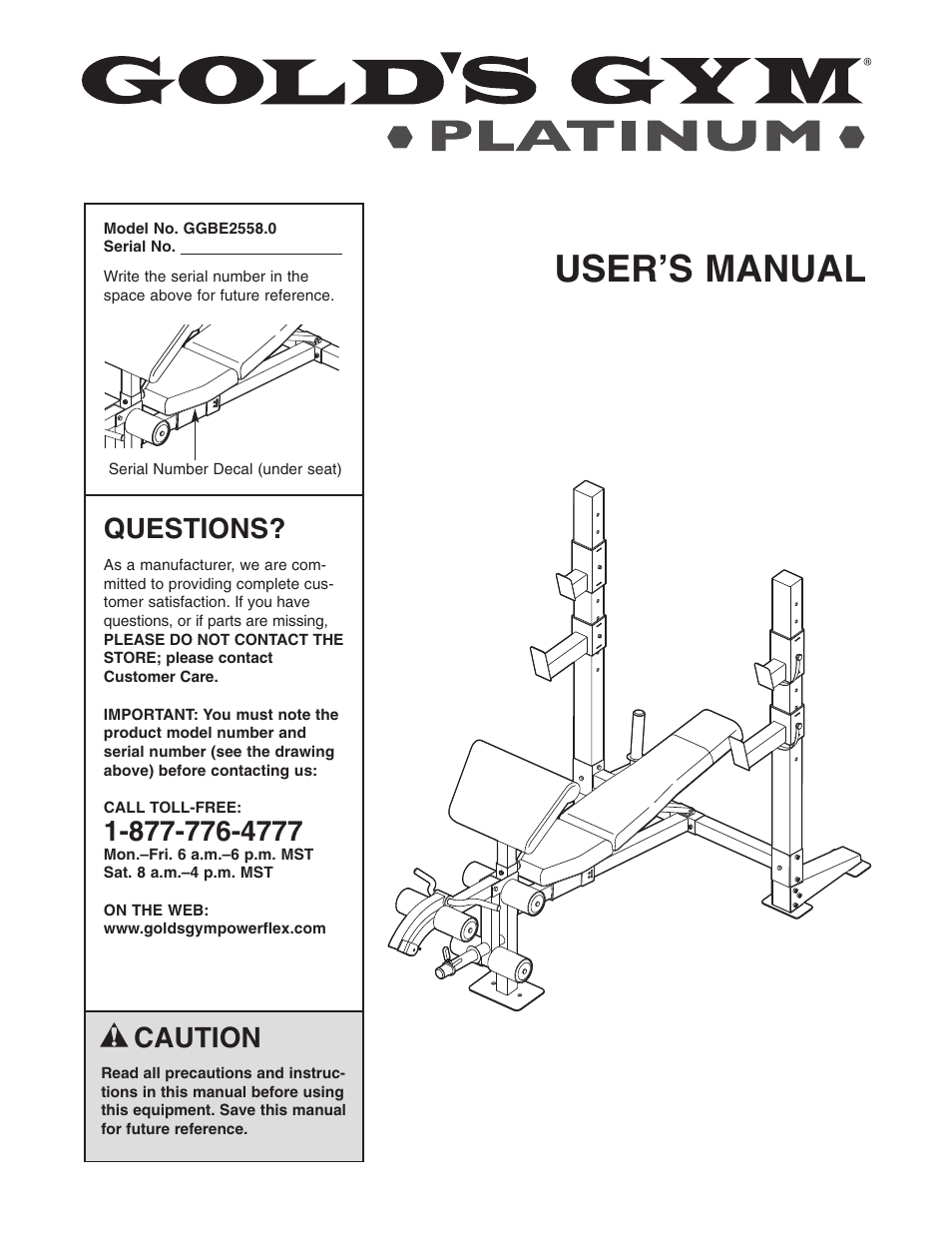 Gold's Gym Platinum GGBE25580 User Manual | 20 pages
