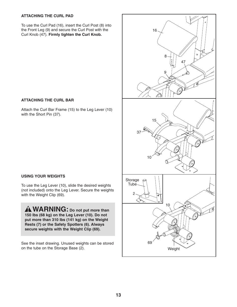 Warning | Gold's Gym Platinum GGBE25580 User Manual | Page 13 / 20