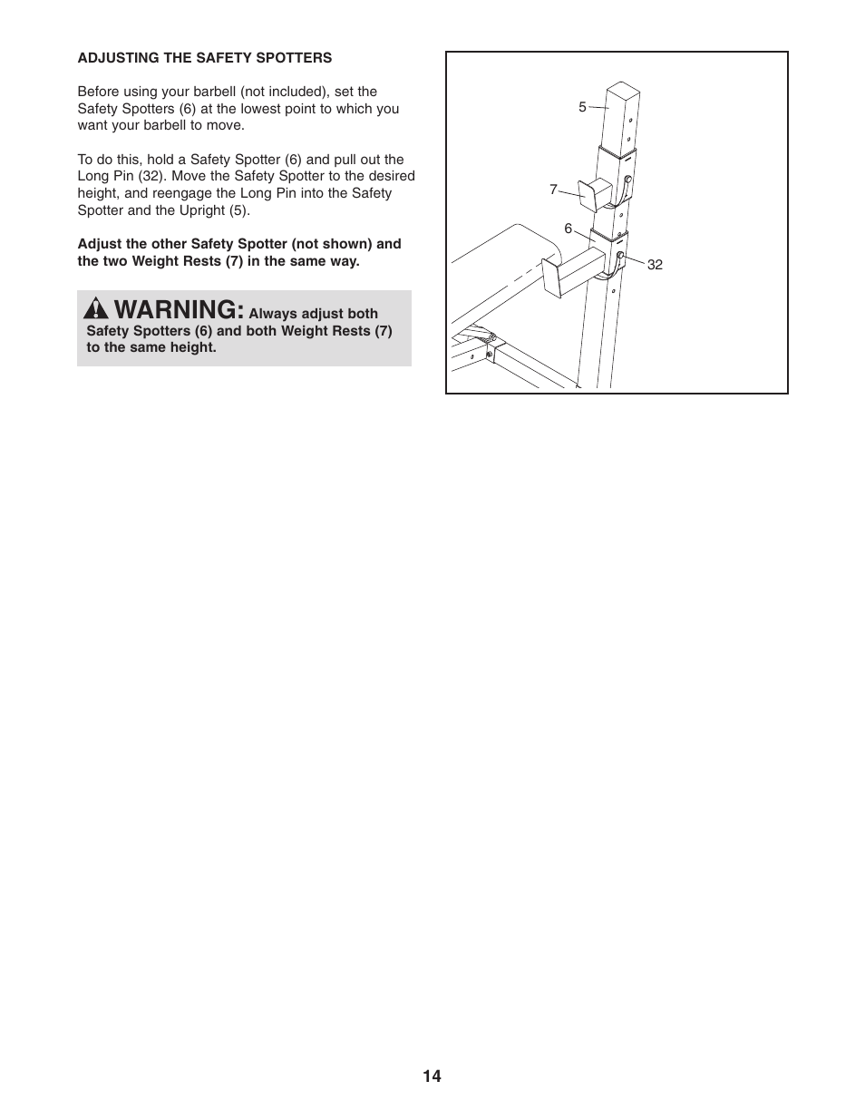 Warning | Gold's Gym Platinum GGBE25580 User Manual | Page 14 / 20