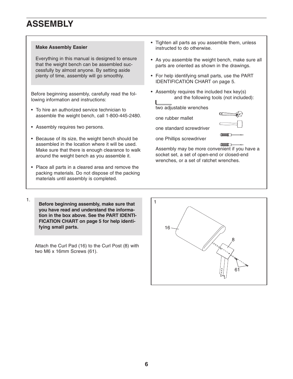 Assembly | Gold's Gym Platinum GGBE25580 User Manual | Page 6 / 20