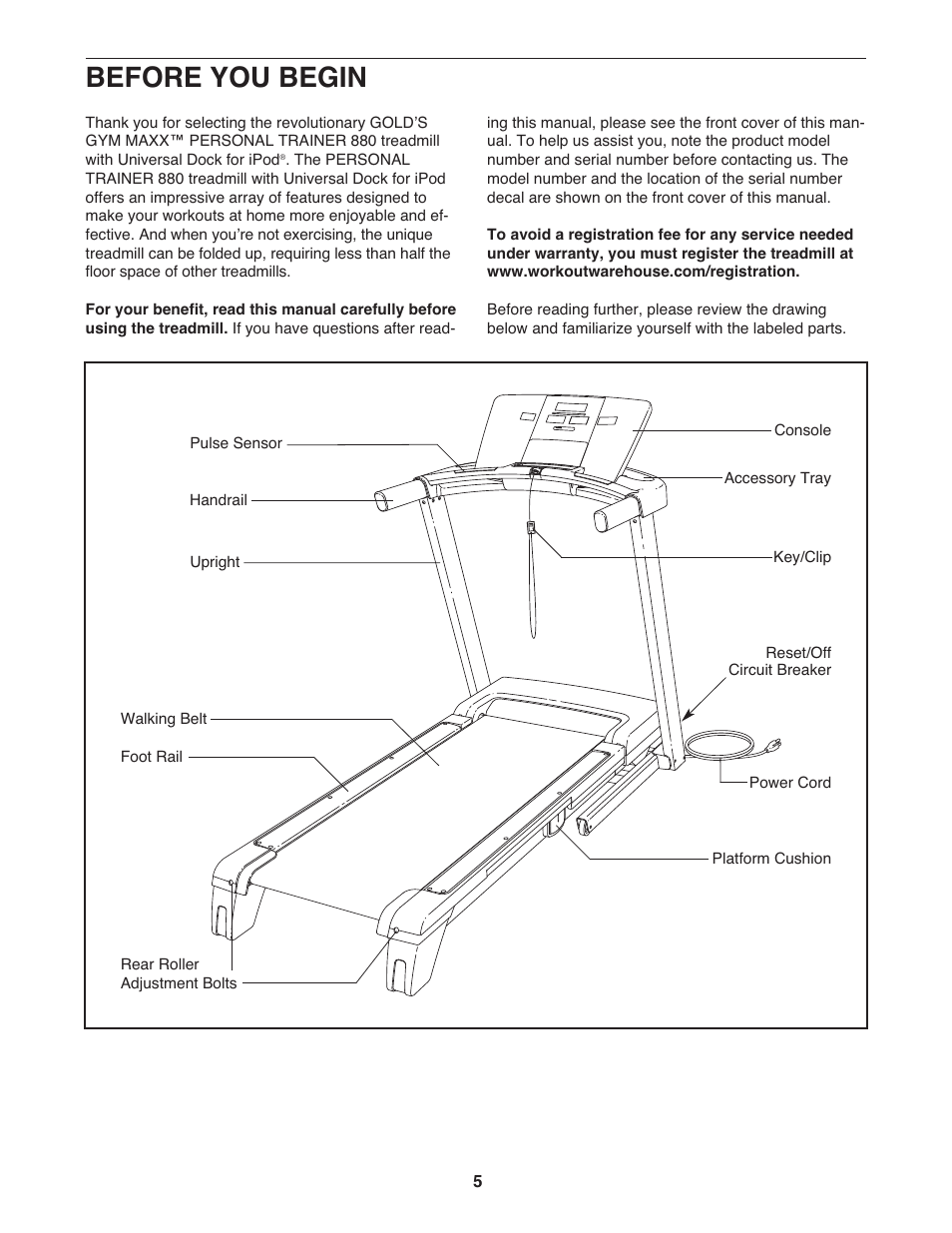 Before you begin | Gold's Gym GGTL80608.0 User Manual | Page 5 / 36