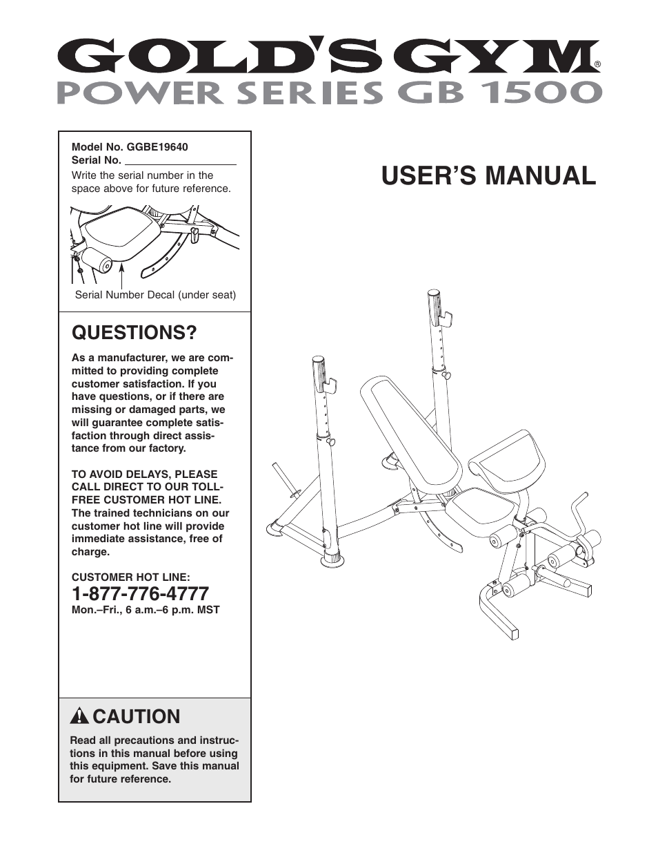 Gold's Gym GB 1500 GGBE19640 User Manual | 19 pages