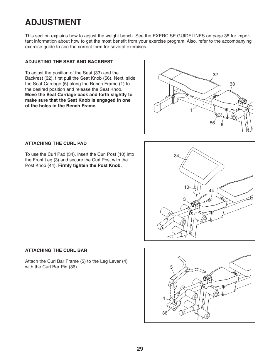 Adjustment | Gold's Gym GGBE8057.0 User Manual | Page 29 / 44
