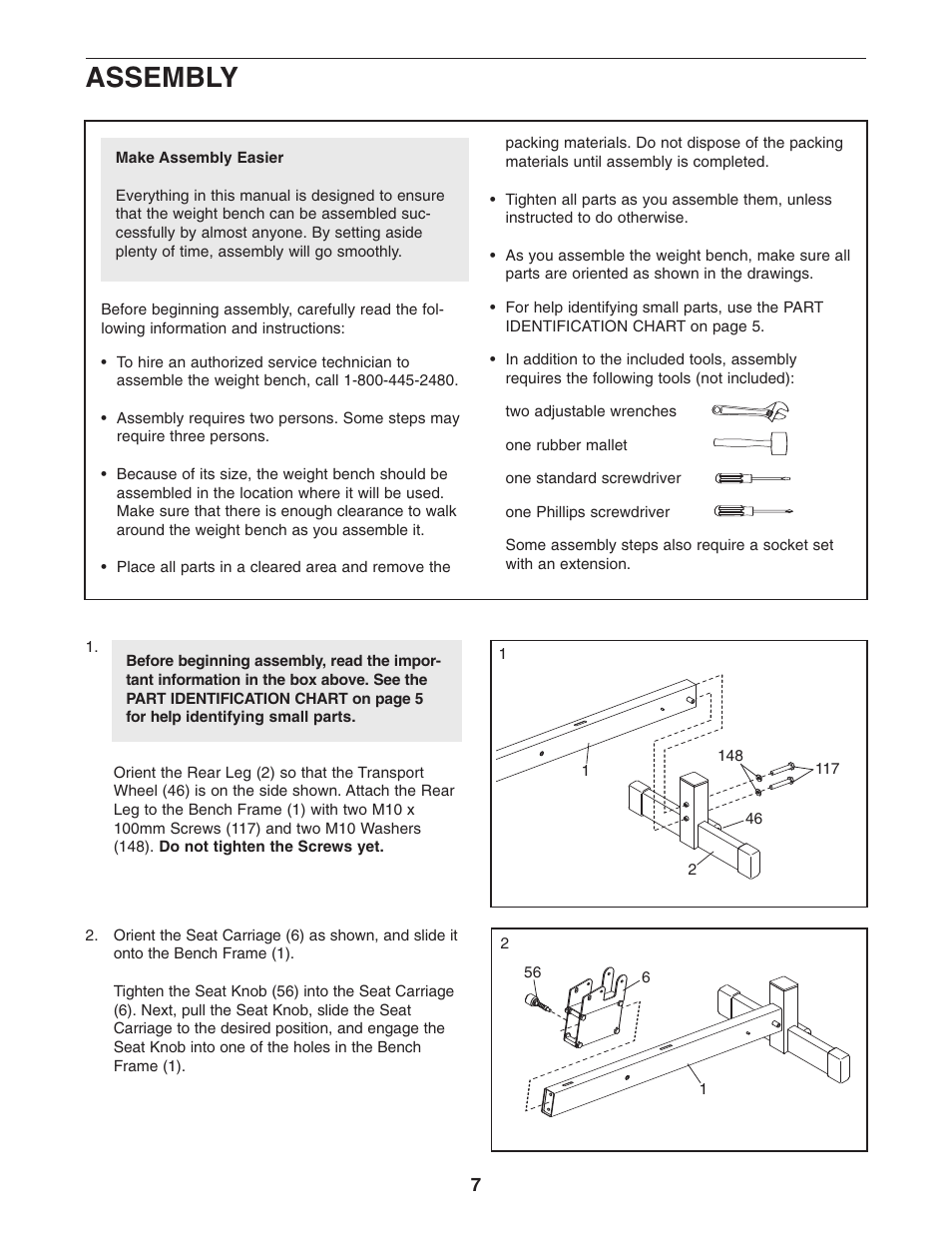 Assembly | Gold's Gym GGBE8057.0 User Manual | Page 7 / 44
