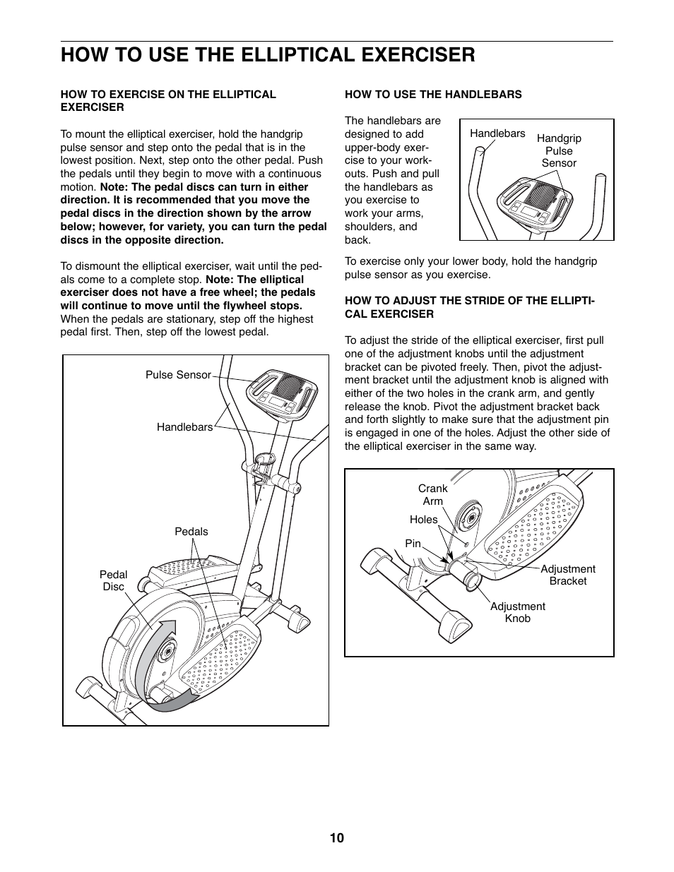 How to use the elliptical exerciser | Gold's Gym GGEL62707.0 User Manual | Page 10 / 20