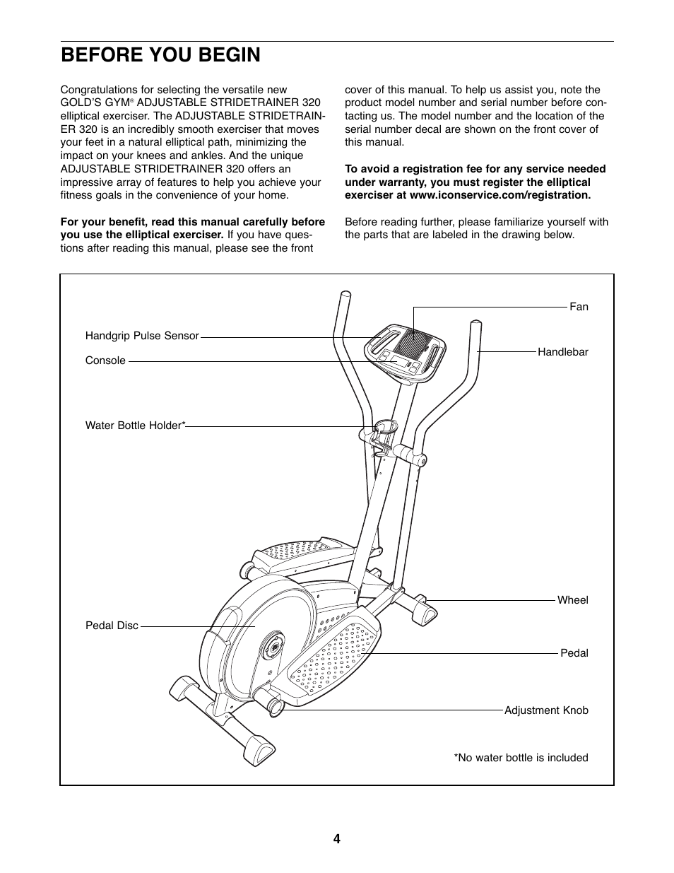 Before you begin | Gold's Gym GGEL62707.0 User Manual | Page 4 / 20