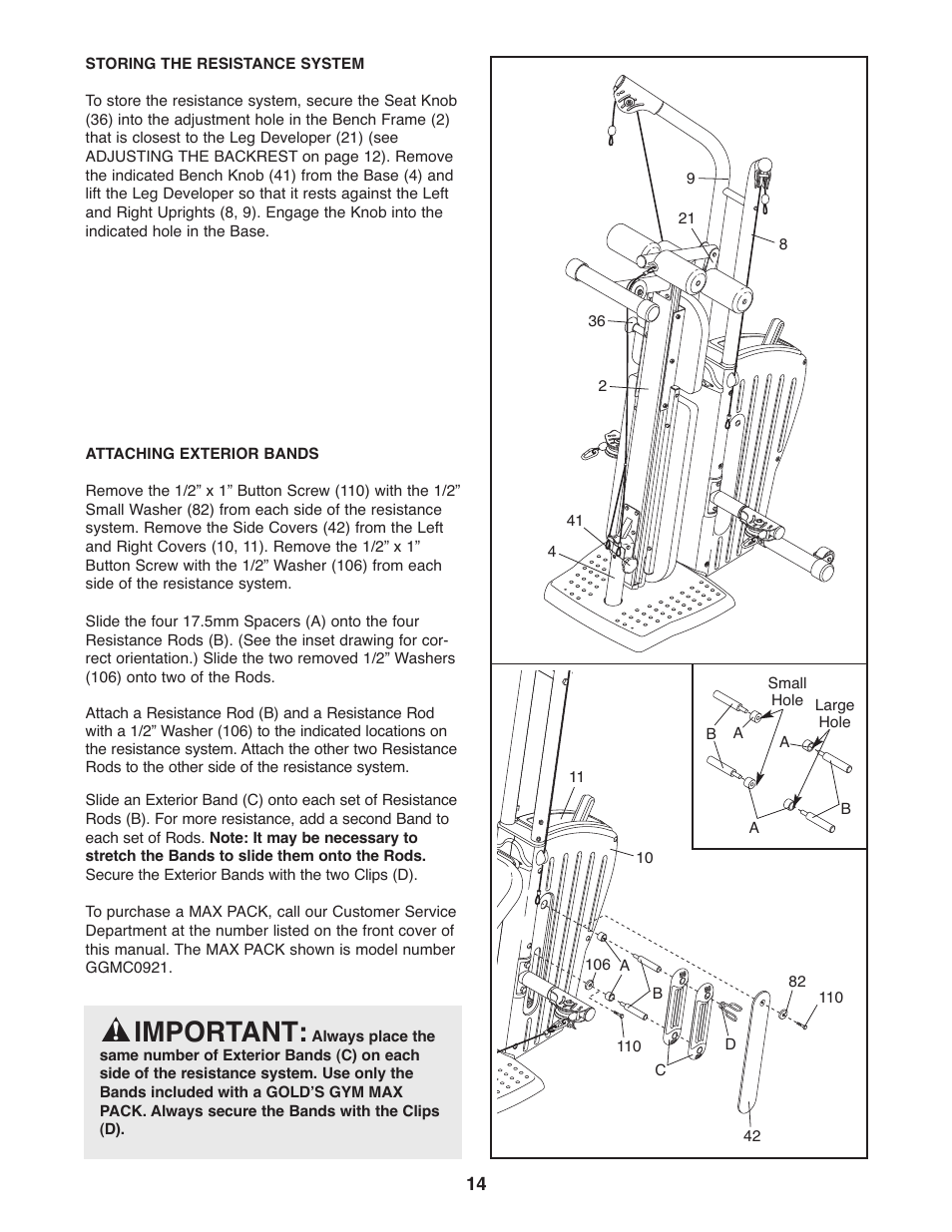 Important | Gold's Gym GGSY2921.0 User Manual | Page 14 / 17