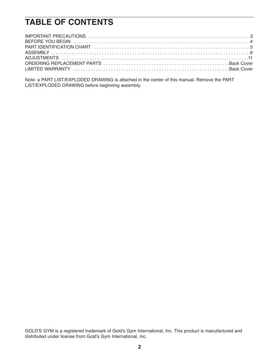 Gold's Gym GGSY2921.0 User Manual | Page 2 / 17