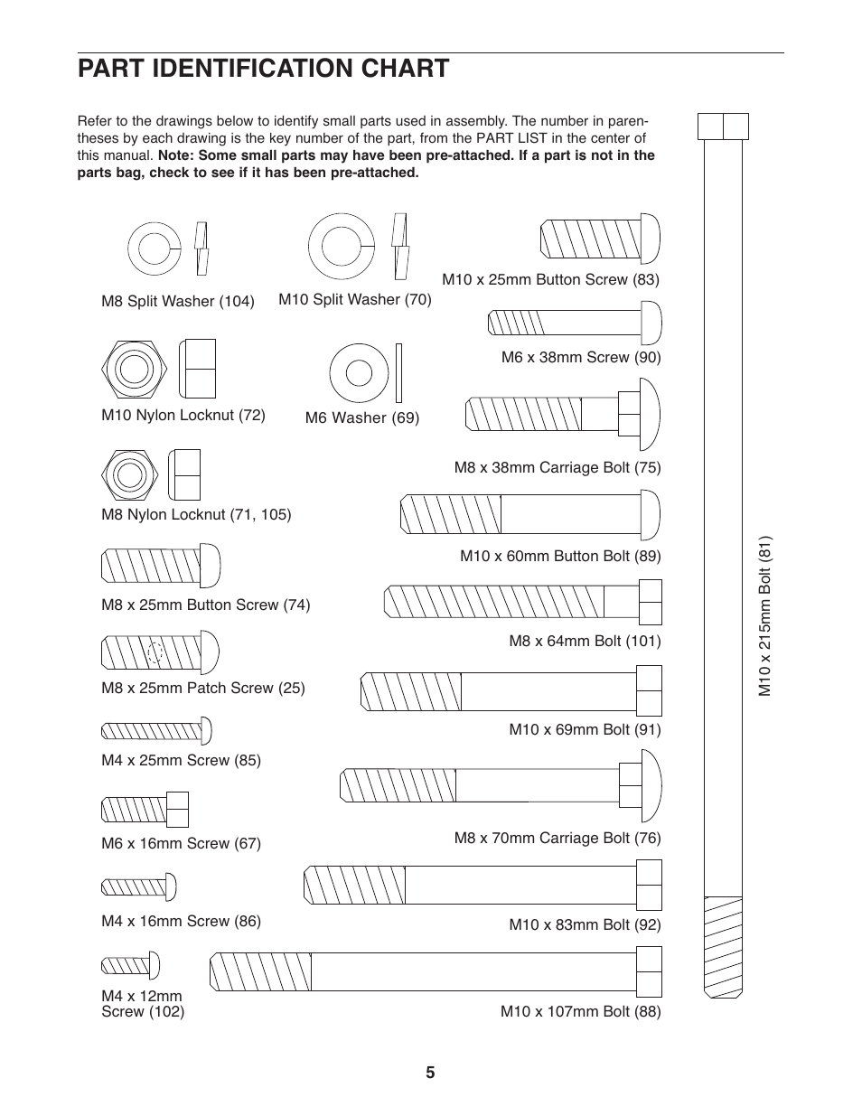 Part identification chart | Gold's Gym GGSY2921.0 User Manual | Page 5 / 17