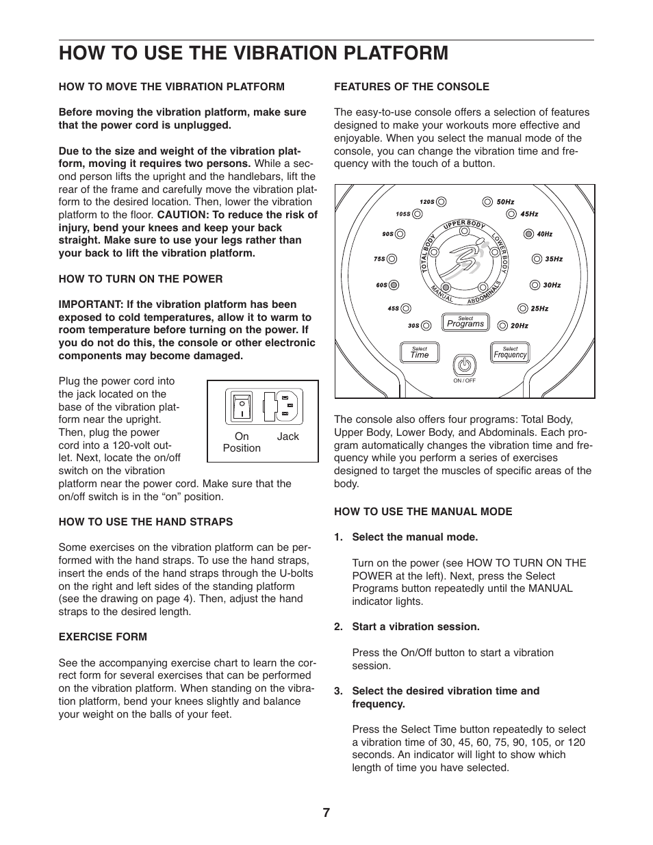 How to use the vibration platform | Gold's Gym VIBEMAX 580 User Manual | Page 7 / 12