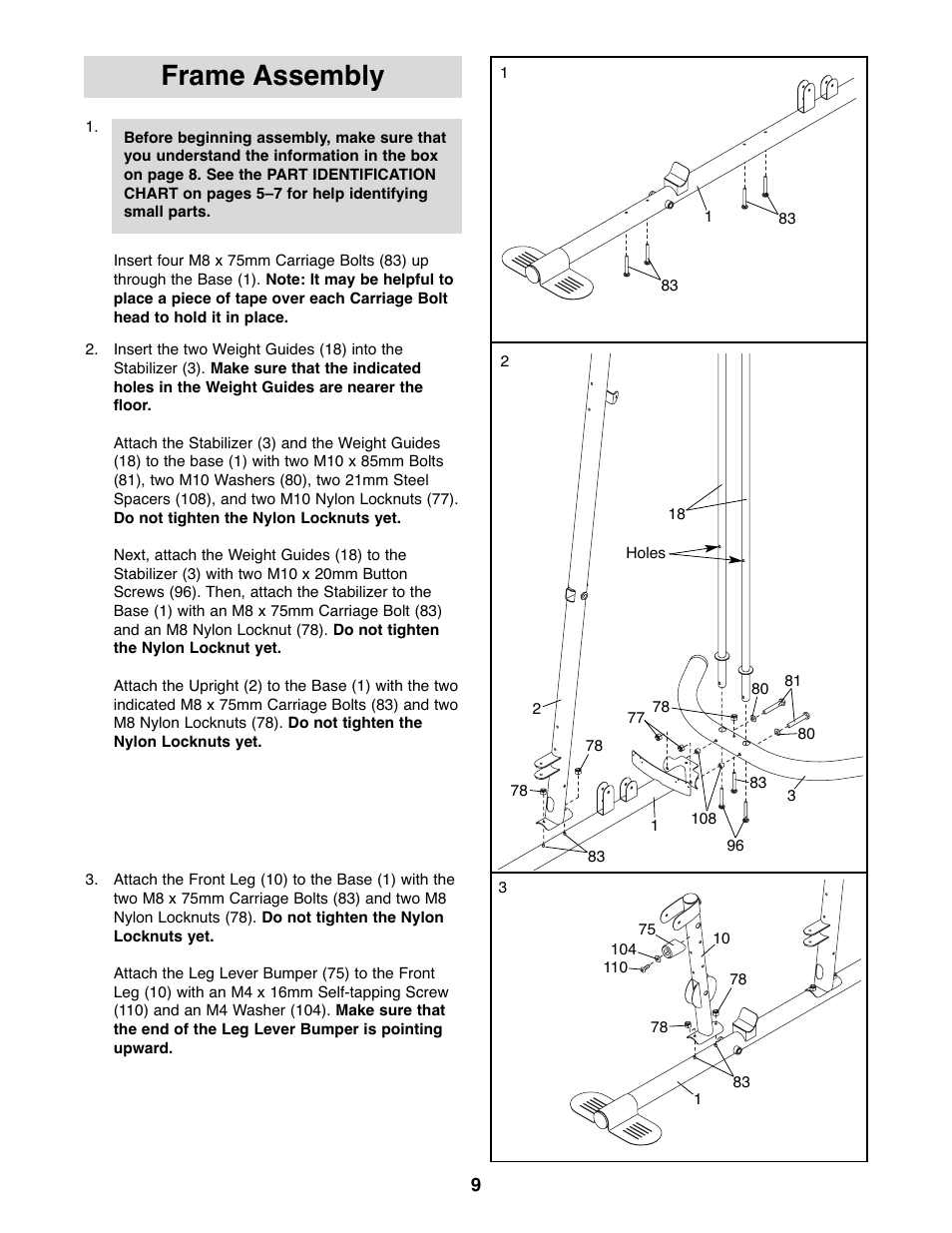 Frame assembly | Gold's Gym GGSY3066.1 User Manual | Page 9 / 36