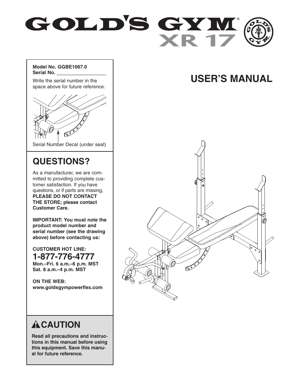 Gold's Gym GGBE1067.0 User Manual | 16 pages