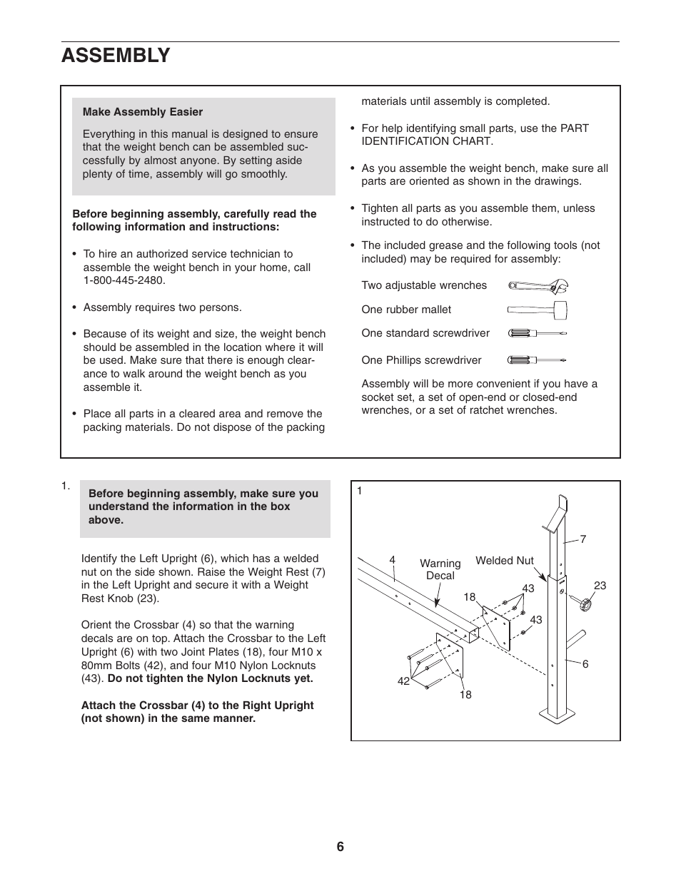 Assembly | Gold's Gym GGBE1067.0 User Manual | Page 6 / 16