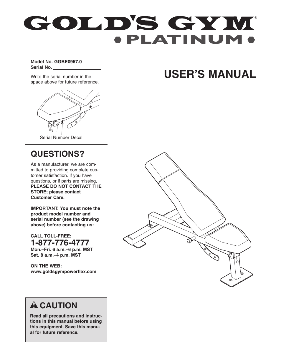 Gold's Gym Platinum GGBE0957.0 User Manual | 16 pages