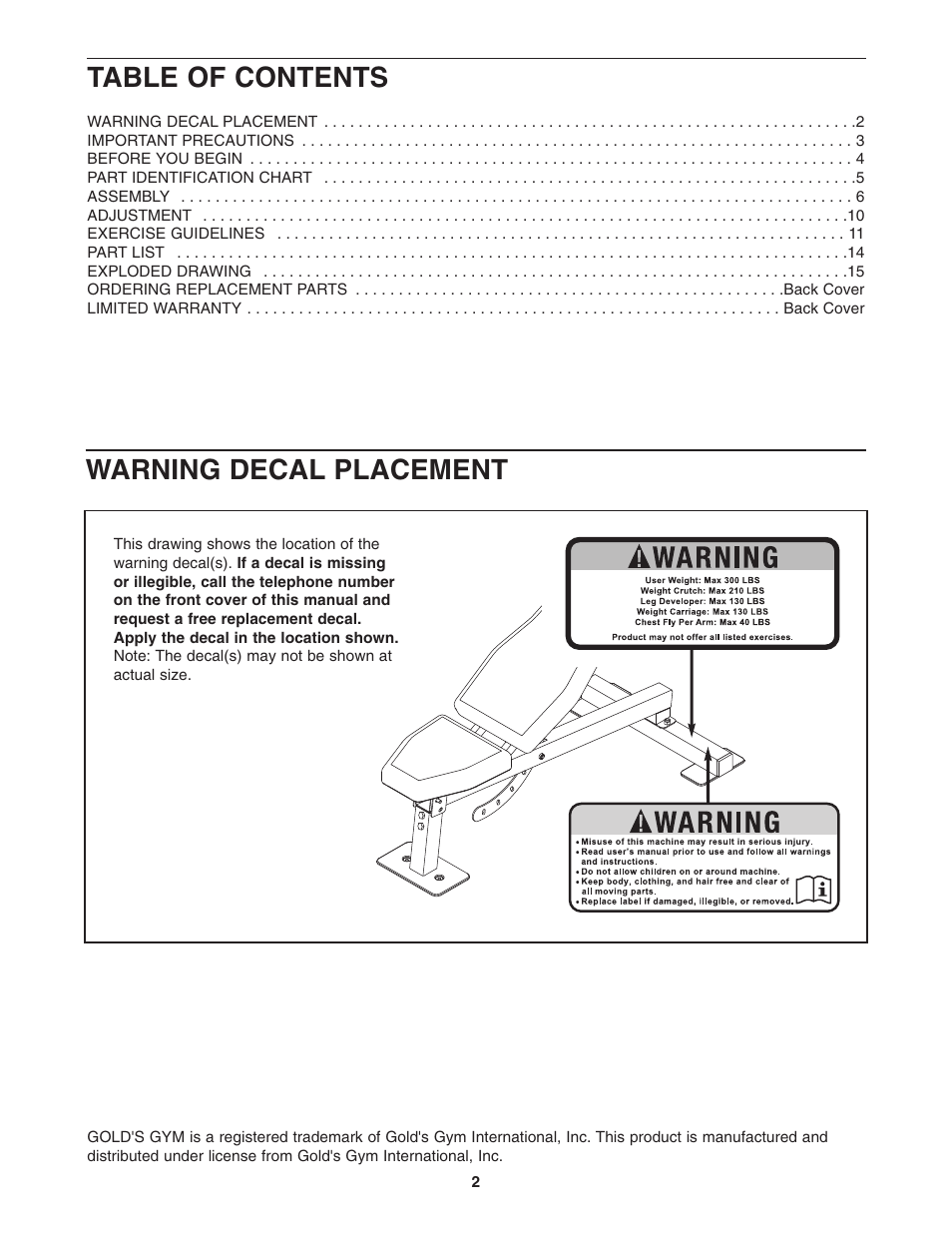 Gold's Gym Platinum GGBE0957.0 User Manual | Page 2 / 16