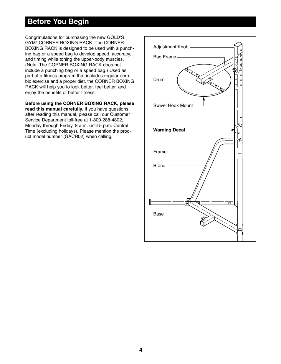 Before you begin | Gold's Gym GACR02 User Manual | Page 4 / 12