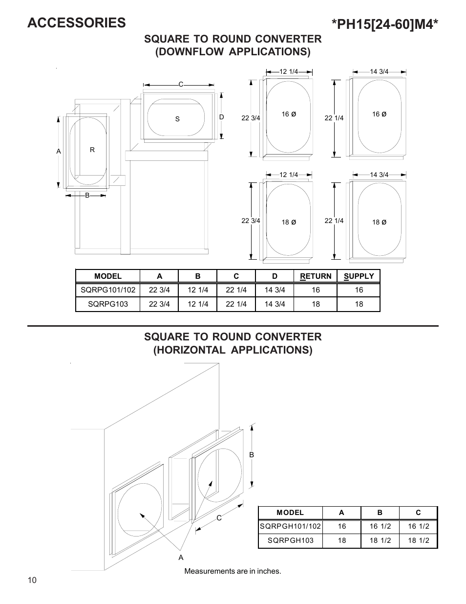 Accessories, Square to round converter (downflow applications) | Goodman Mfg R-410A User Manual | Page 10 / 47