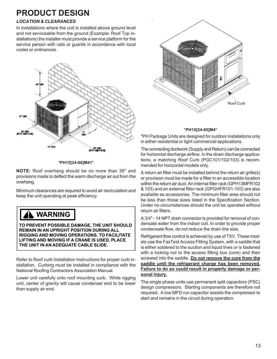 Product design, Warning | Goodman Mfg R-410A User Manual | Page 13 / 47