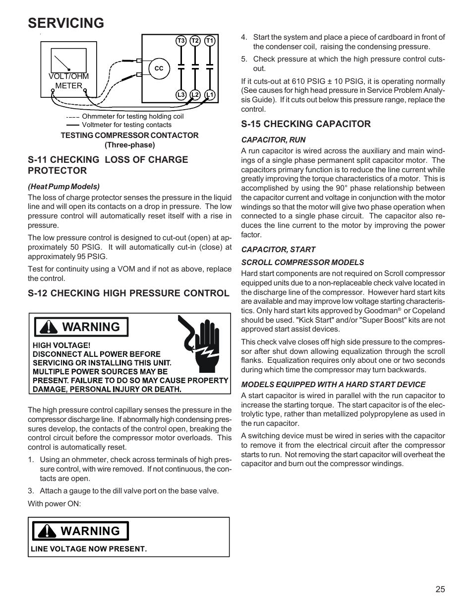 Servicing, Warning | Goodman Mfg R-410A User Manual | Page 25 / 47