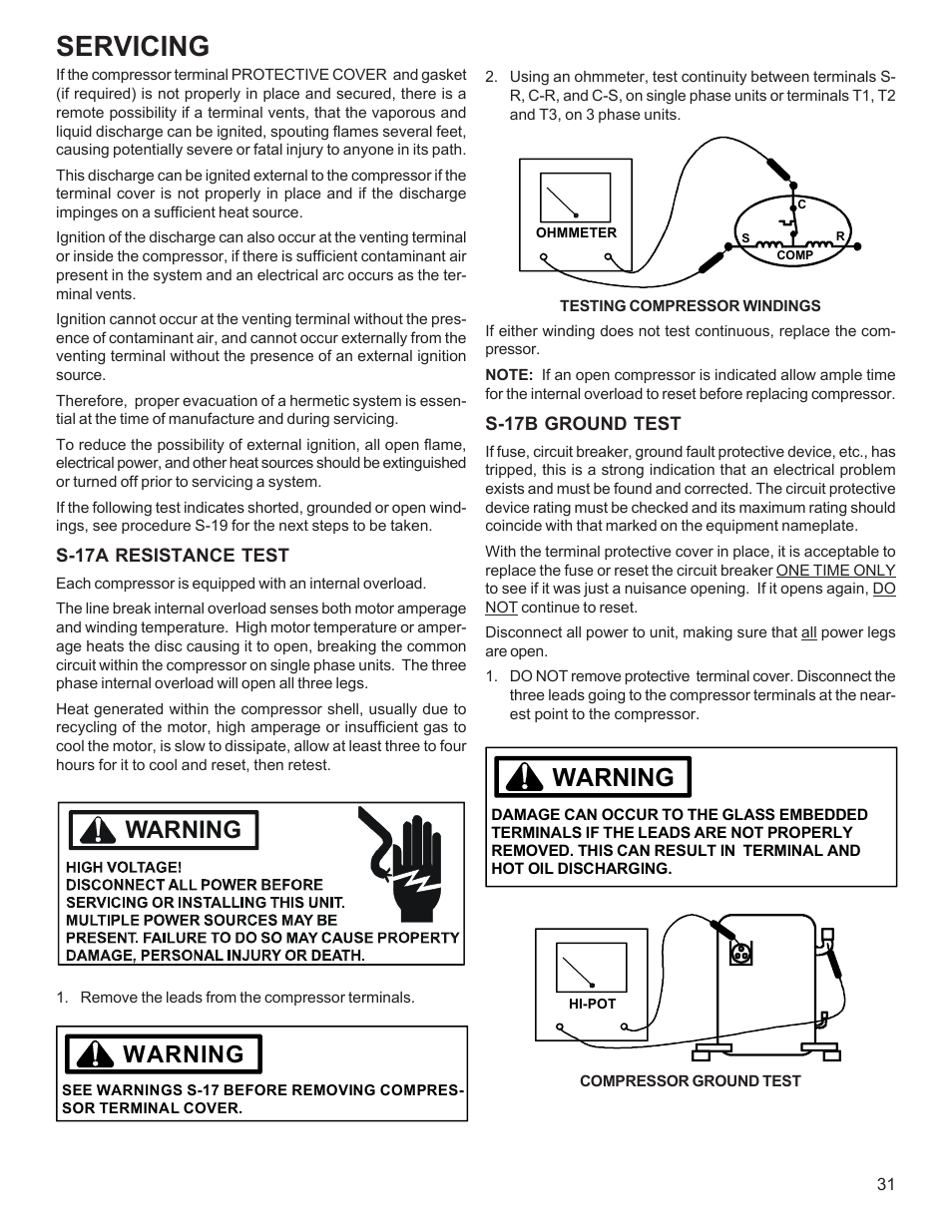 Servicing, Warning | Goodman Mfg R-410A User Manual | Page 31 / 47