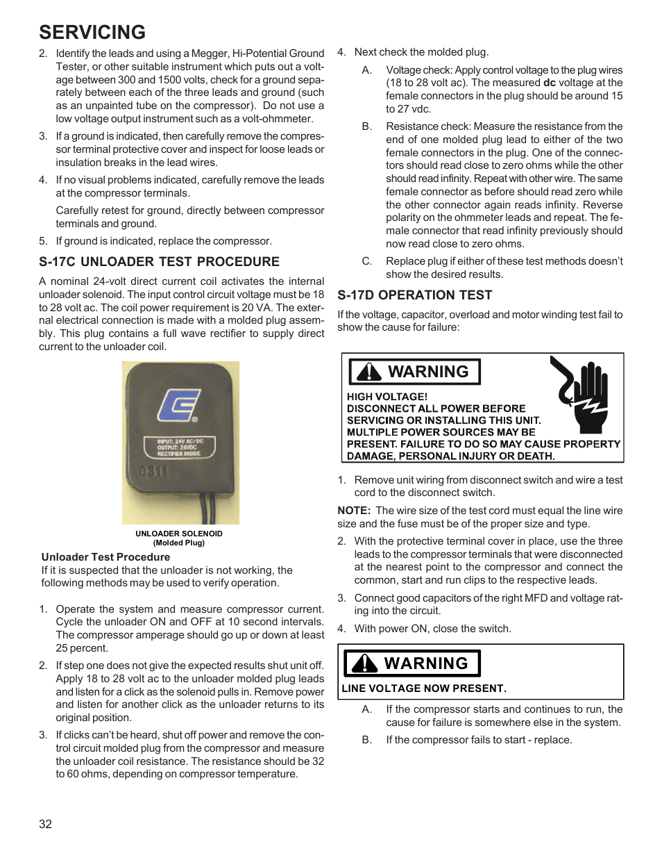 Servicing, Warning | Goodman Mfg R-410A User Manual | Page 32 / 47