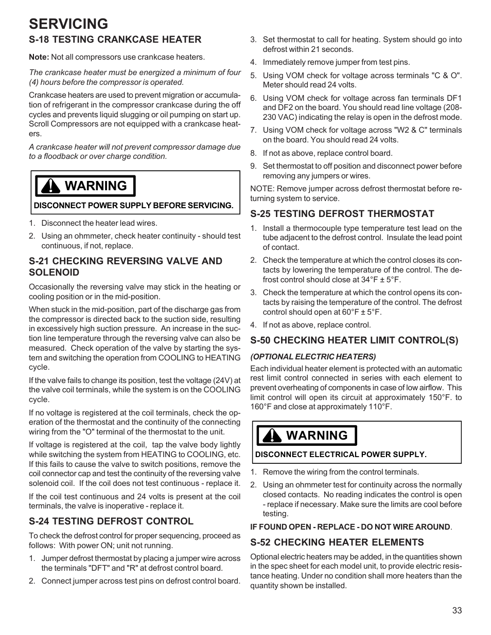 Servicing, Warning | Goodman Mfg R-410A User Manual | Page 33 / 47