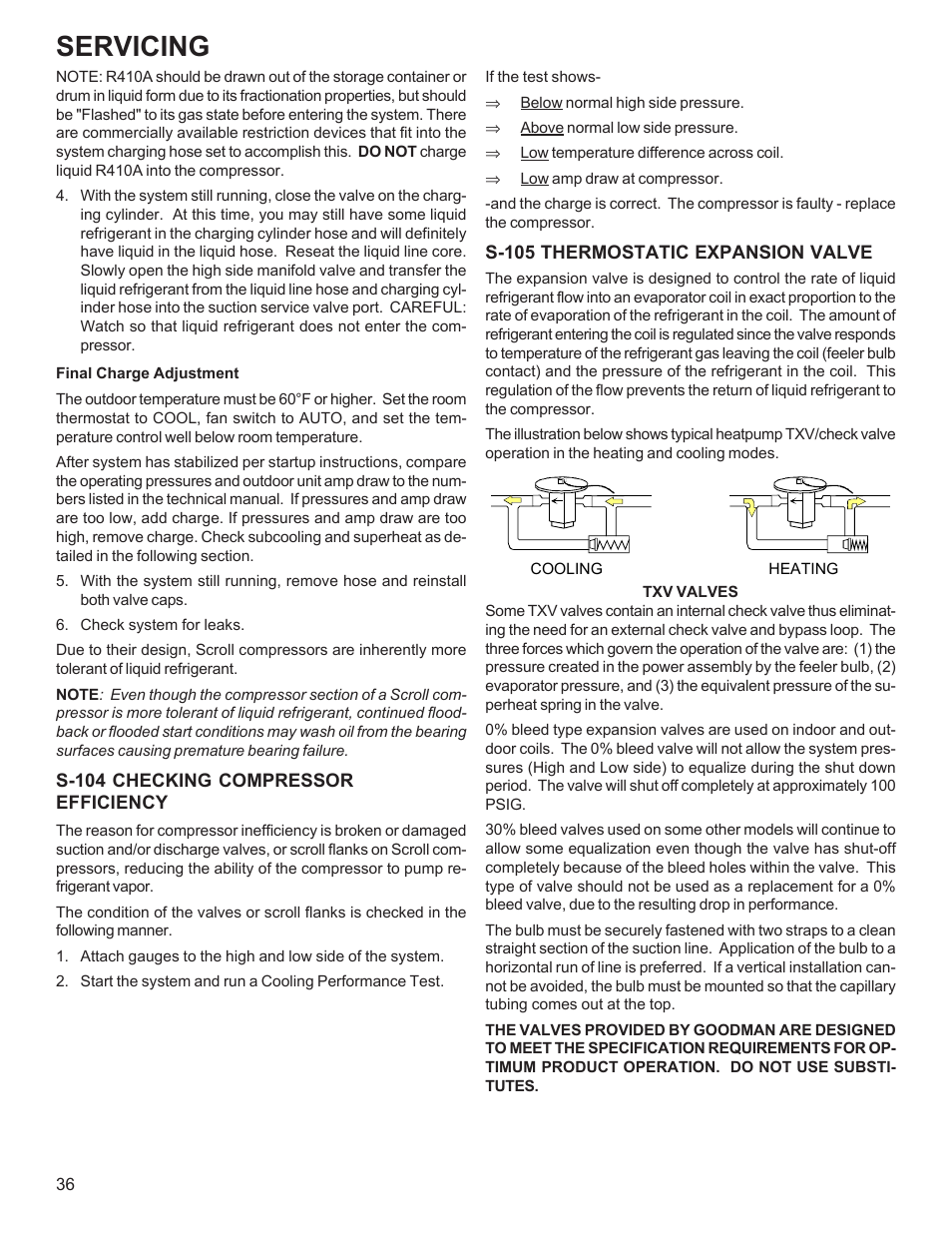 Servicing | Goodman Mfg R-410A User Manual | Page 36 / 47