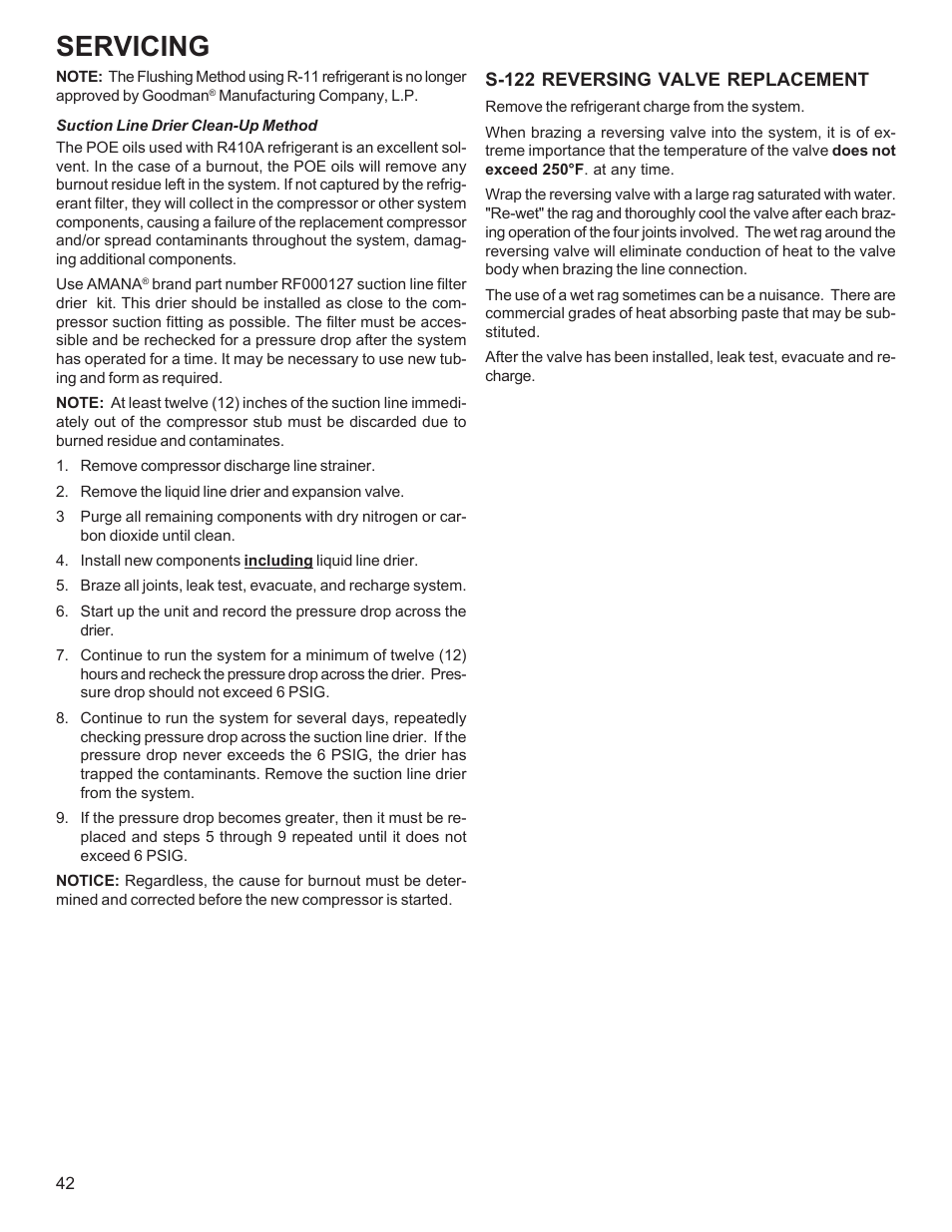 Servicing | Goodman Mfg R-410A User Manual | Page 42 / 47