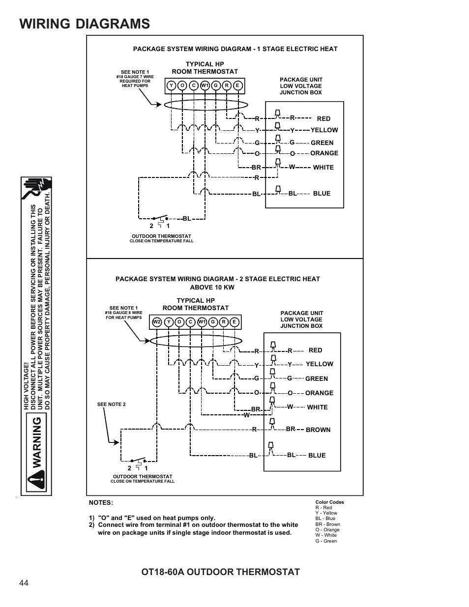 Wiring diagrams, Ot18-60a outdoor thermostat | Goodman Mfg R-410A User Manual | Page 44 / 47