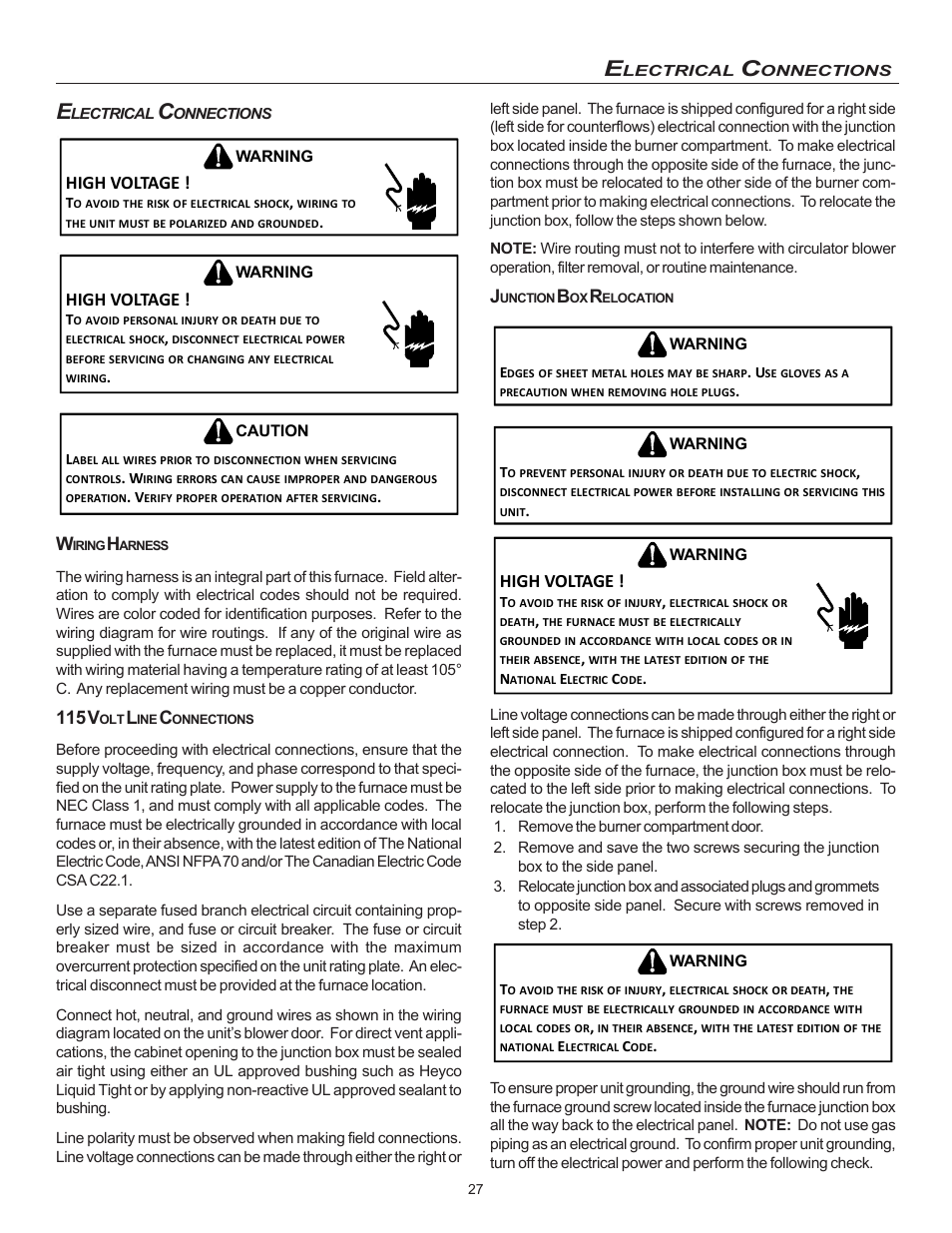 High voltage, 115 v | Goodman Mfg MVC95 User Manual | Page 27 / 60