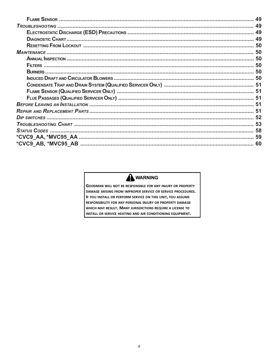 Goodman Mfg MVC95 User Manual | Page 4 / 60