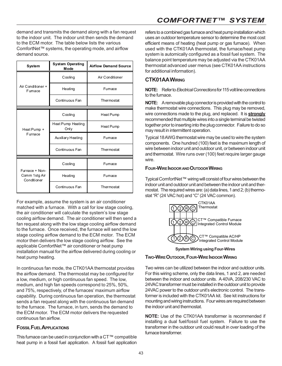 Comfortnet™ system, Ctk01aa w | Goodman Mfg MVC95 User Manual | Page 43 / 60