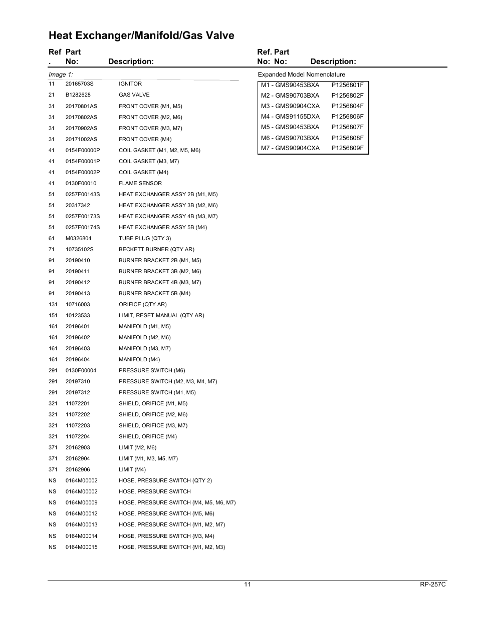 Heat exchanger/manifold/gas valve | Goodman Mfg GMS91155DXA User Manual | Page 11 / 11