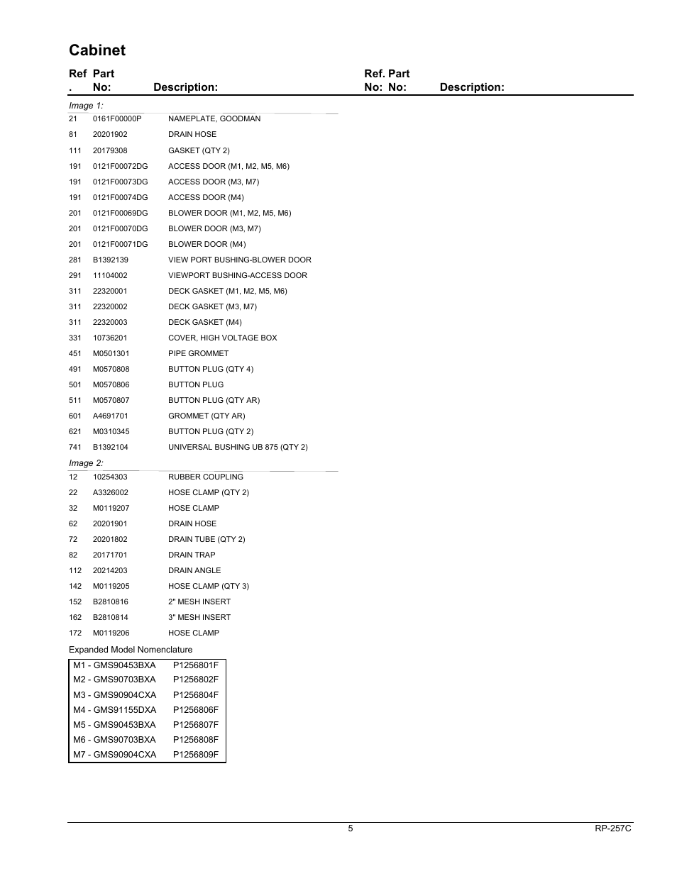 Rpt - parts manual.pdf, Cabinet | Goodman Mfg GMS91155DXA User Manual | Page 5 / 11