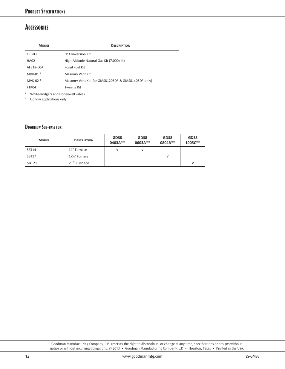 Ccessories | Goodman Mfg GDS8 User Manual | Page 12 / 12