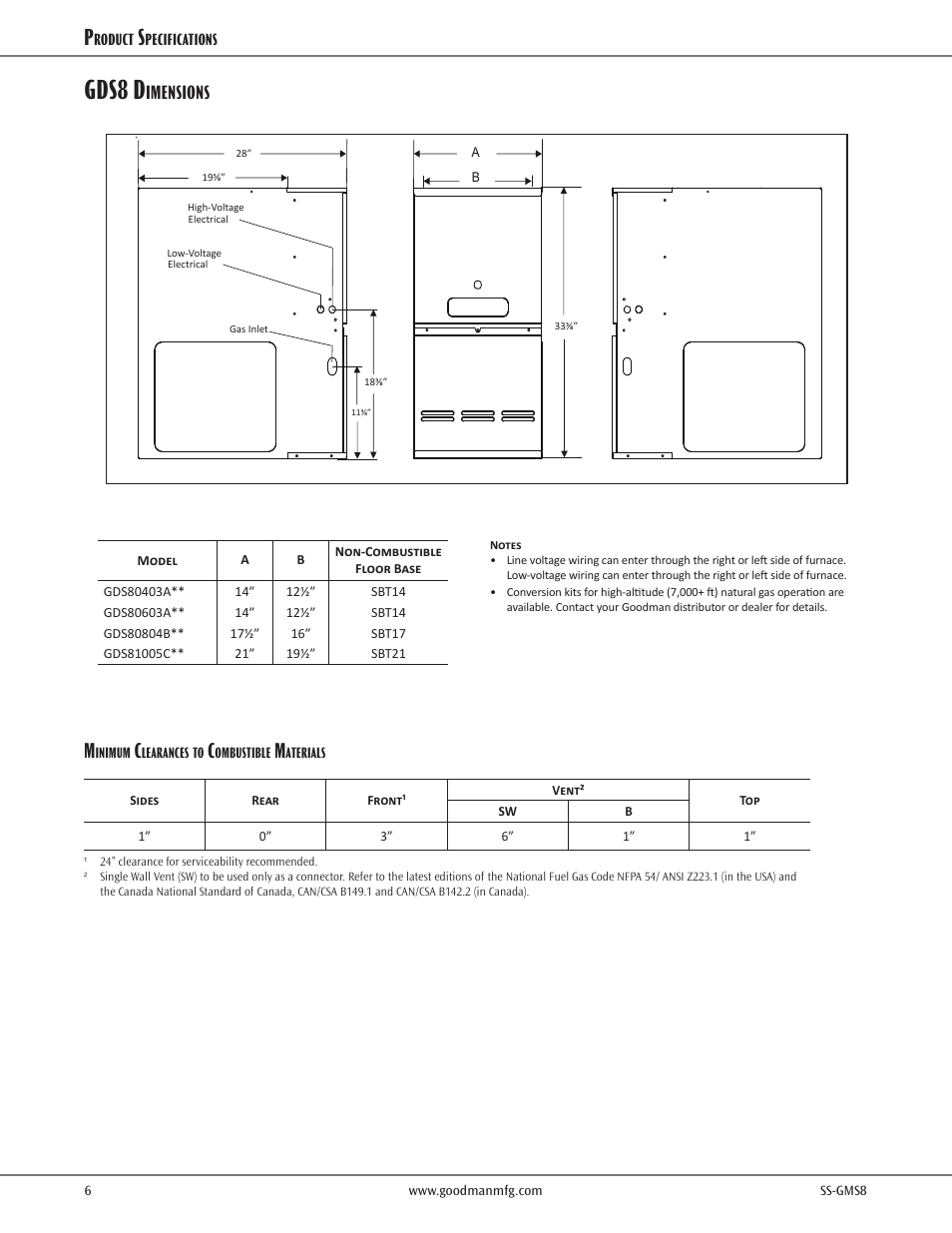 Gds8 d, Product dimensions, Advc8_____x | Imensions | Goodman Mfg GDS8 User Manual | Page 6 / 12