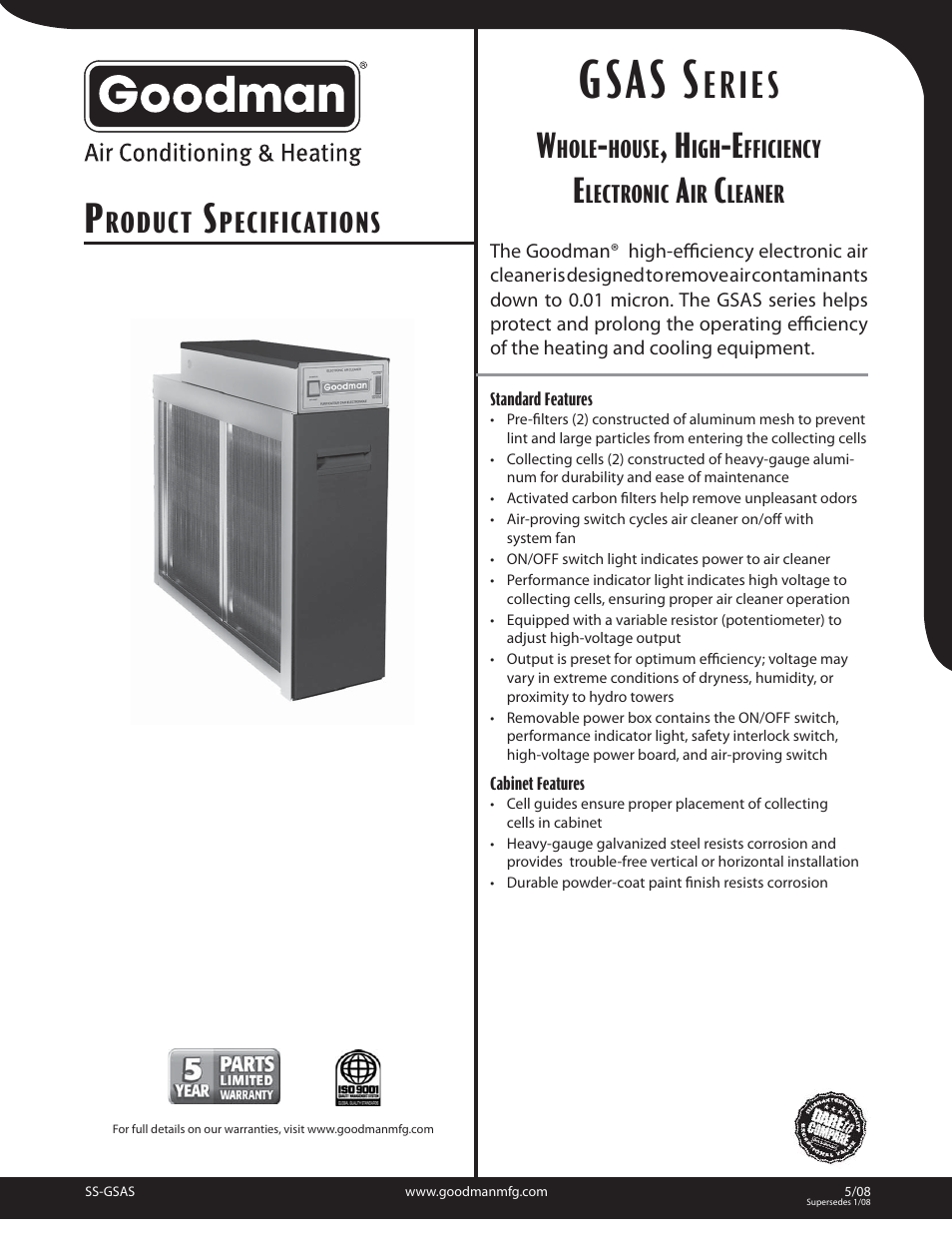 Goodman Mfg GSAS Series User Manual | 2 pages