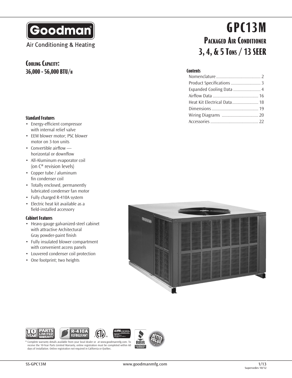 Goodman Mfg 13 SEER GPC13M User Manual | 24 pages