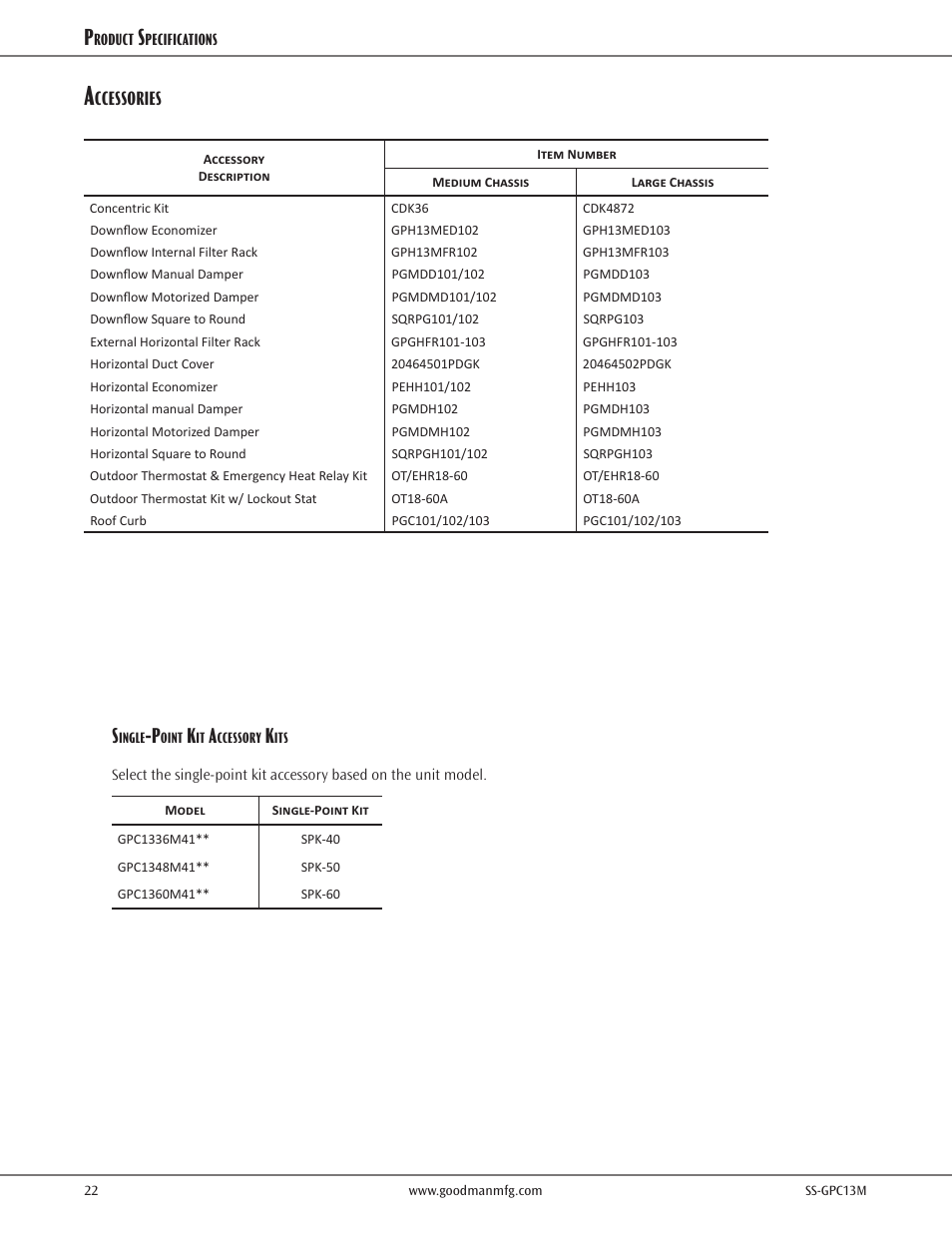 Accessories, Ccessories | Goodman Mfg 13 SEER GPC13M User Manual | Page 22 / 24