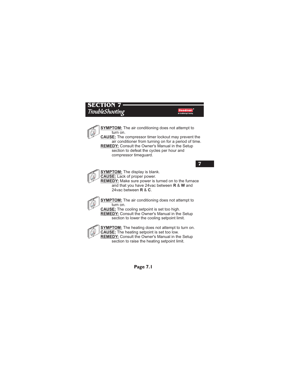 Page 7.1 | Goodman Mfg TSTATG2111 User Manual | Page 15 / 16