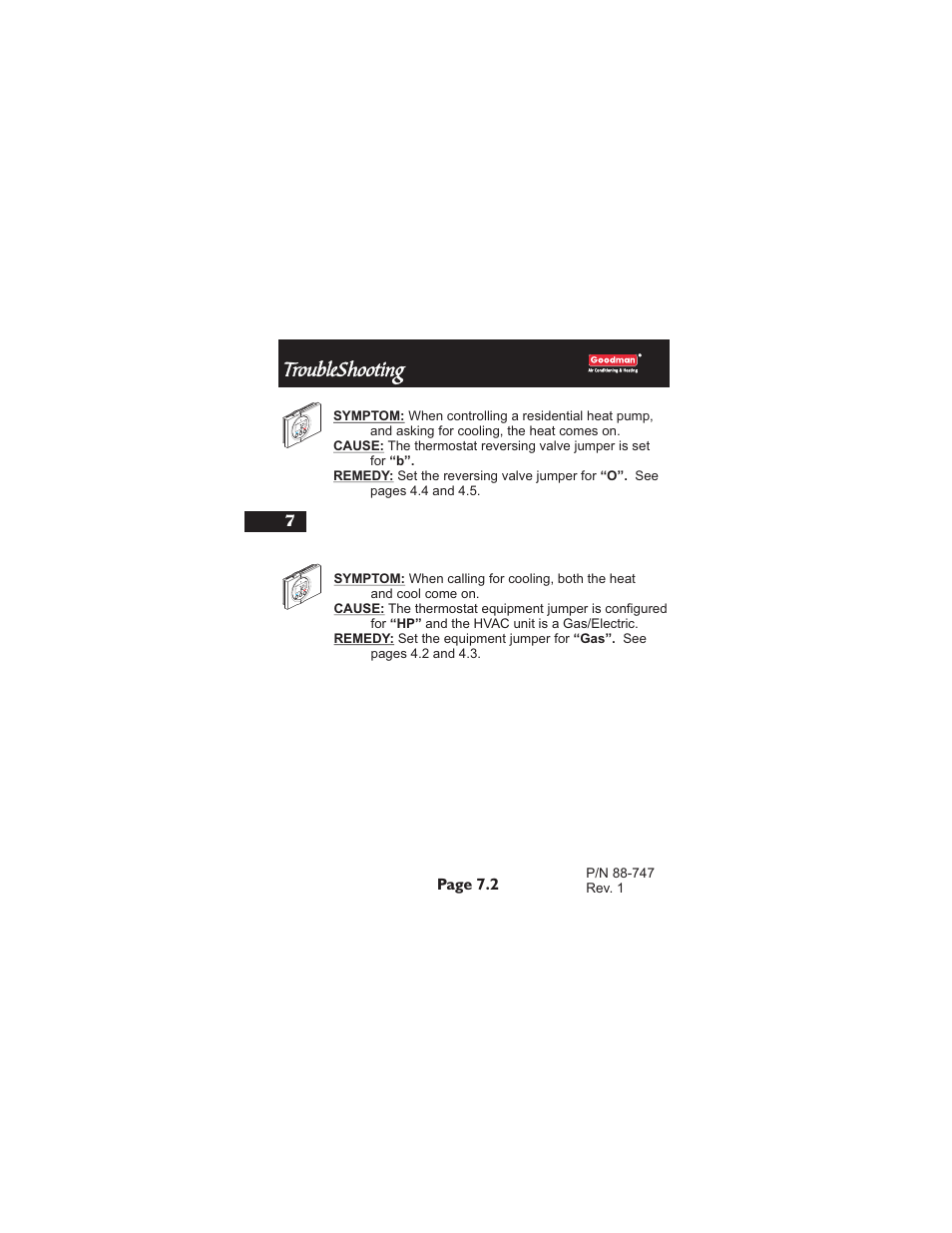 Troubleshooting, Page 7.2 | Goodman Mfg TSTATG2111 User Manual | Page 16 / 16