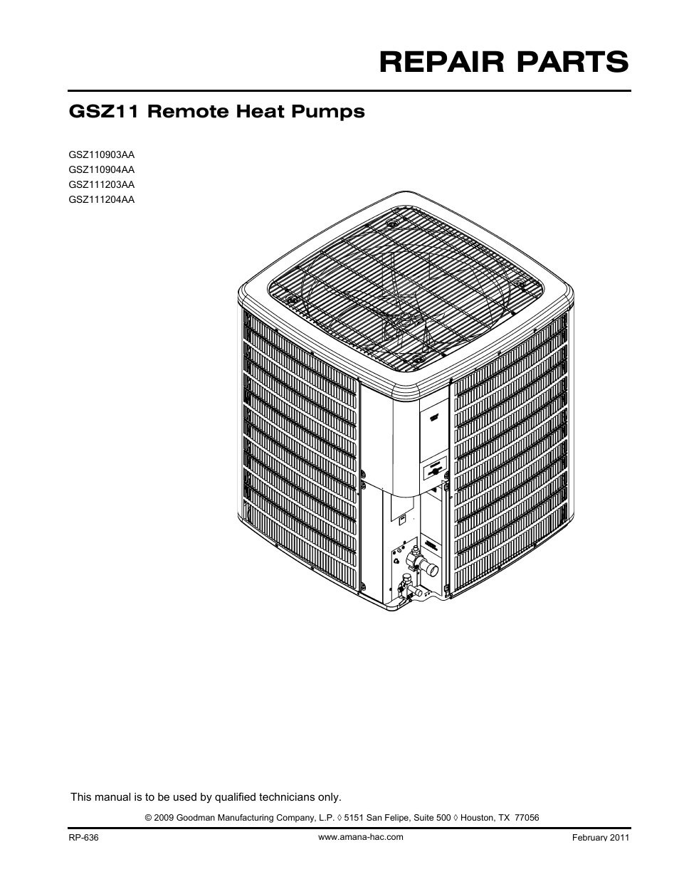 Goodman Mfg GSZ11 User Manual | 9 pages