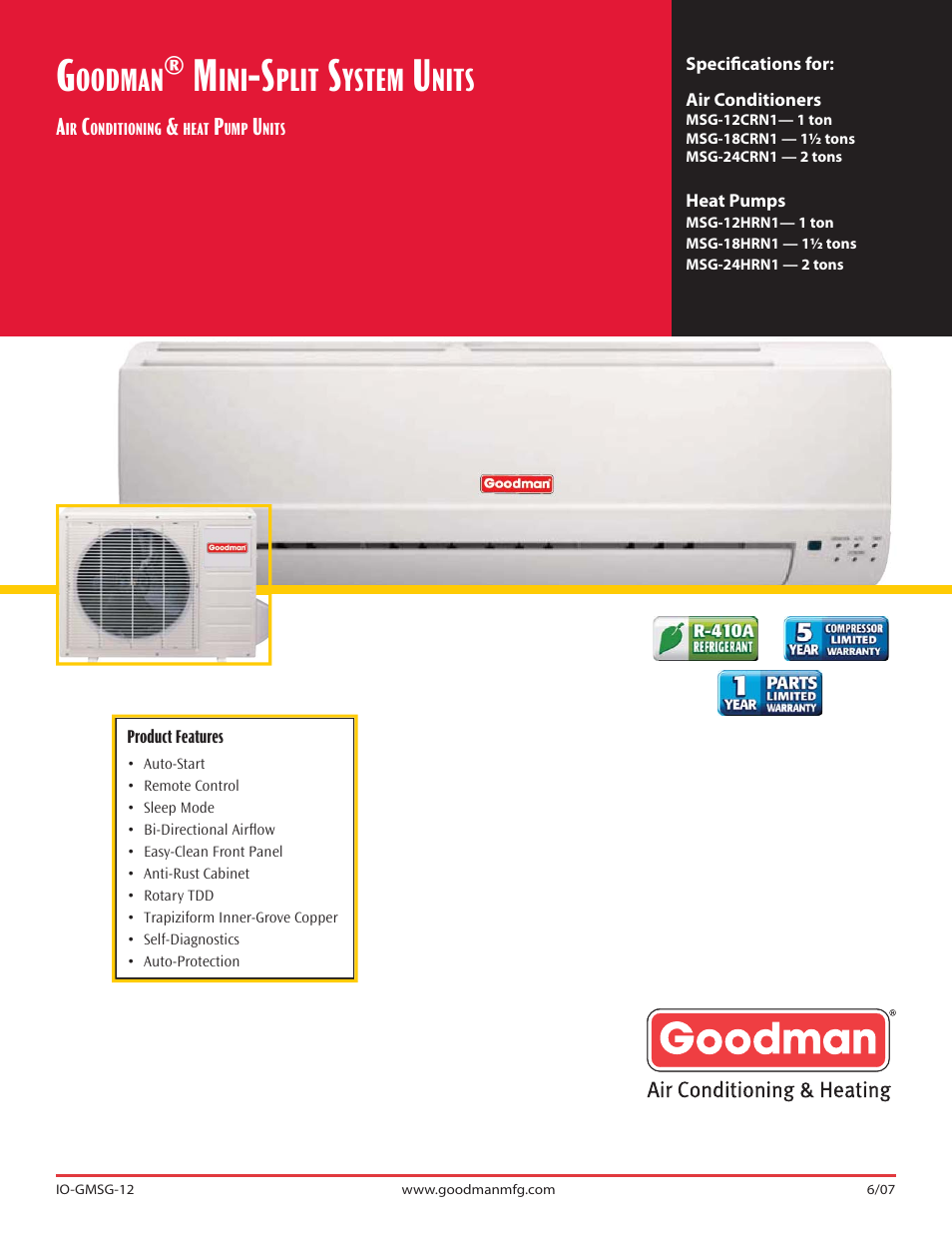 Goodman Mfg MSG-12CRN1 User Manual | 4 pages