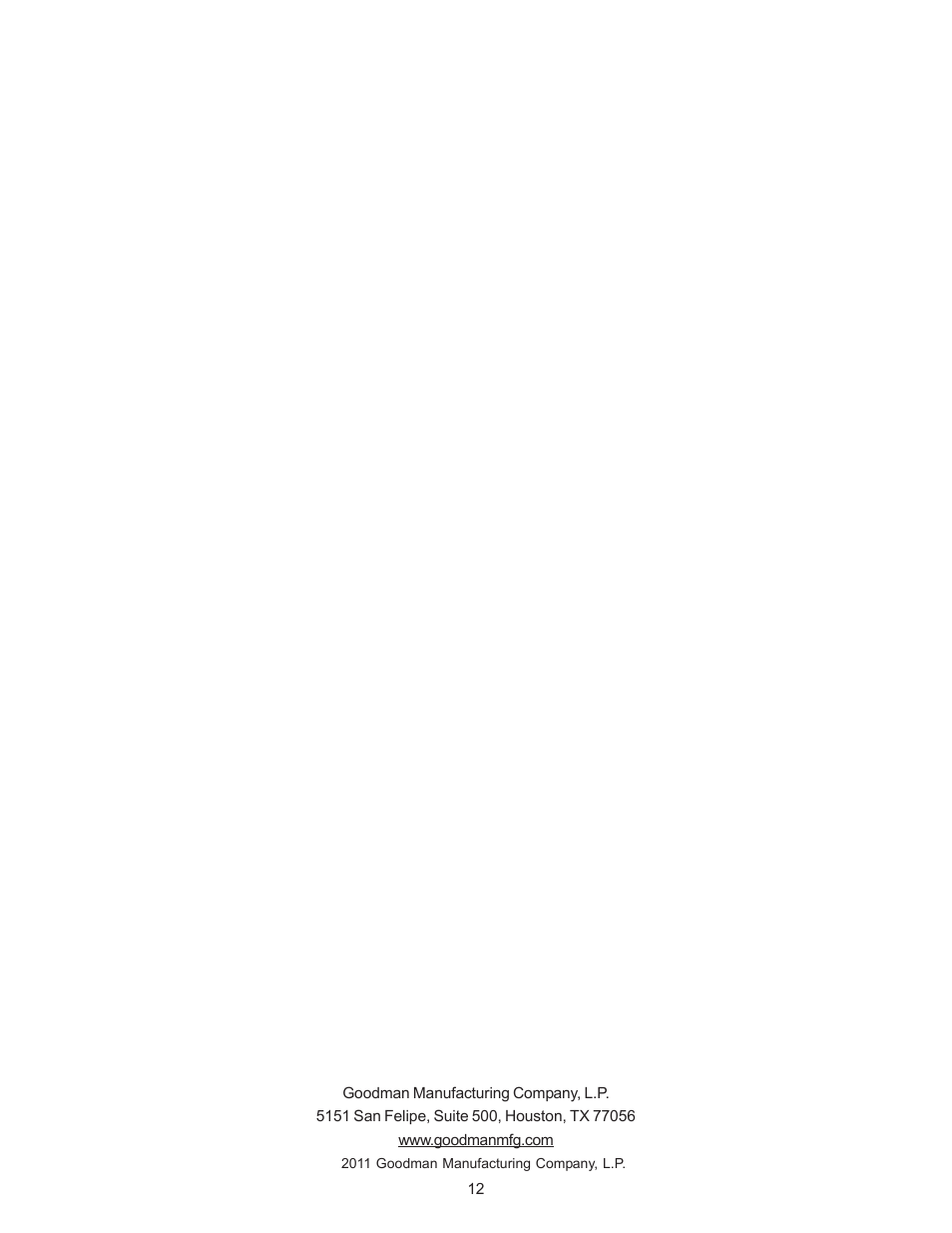 Goodman Mfg Split Type Room Air Conditioner and Heat Pump 000 &12 User Manual | Page 12 / 12