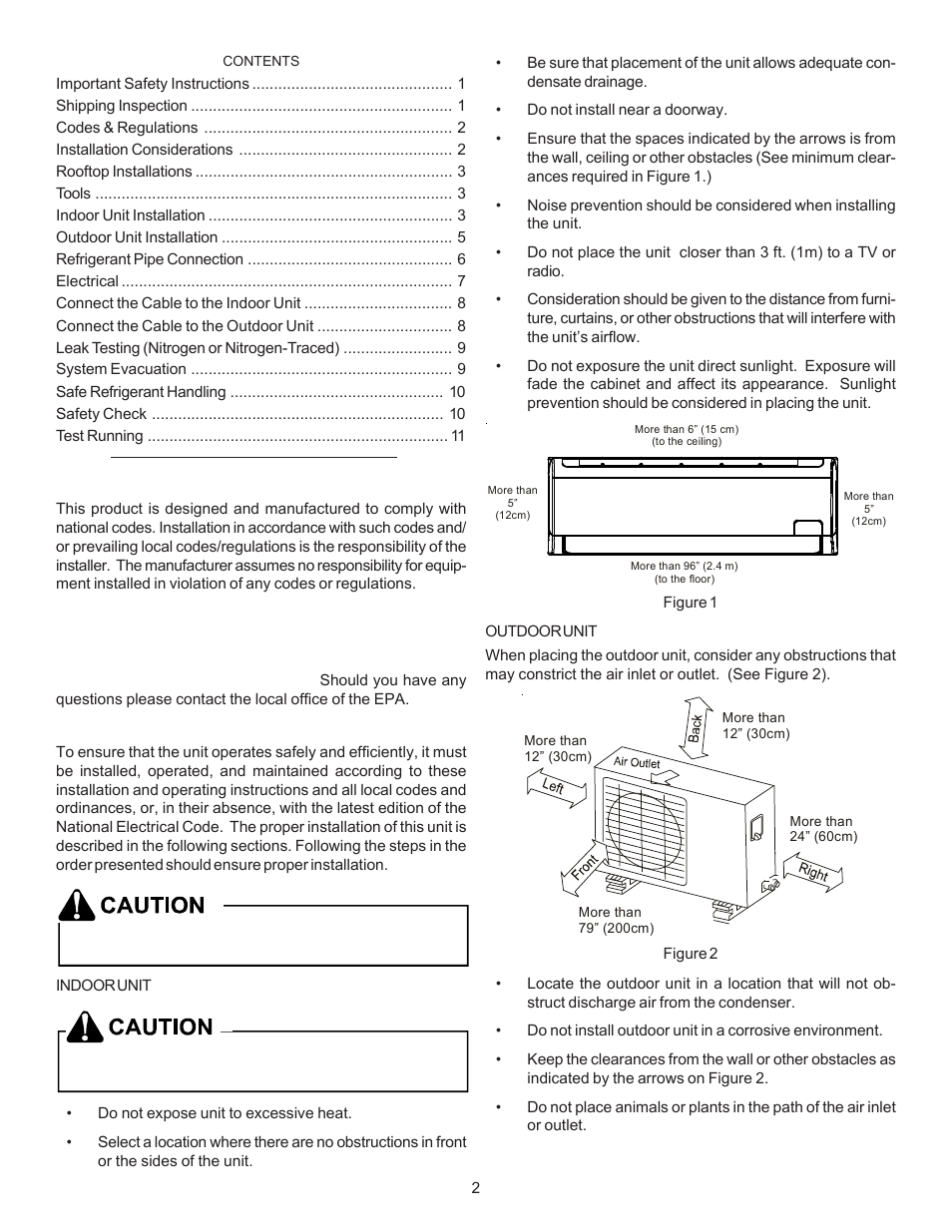 Codes & regulations, Installation considerations | Goodman Mfg Split Type Room Air Conditioner and Heat Pump 000 &12 User Manual | Page 2 / 12