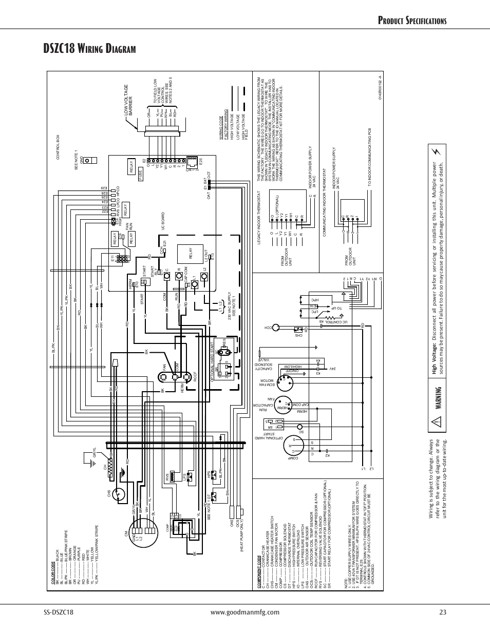 Wiring diagram, Dszc18 w, La b el , w iring diagram | The good ma n ma nufa c tu ring co mpan y, l.p, Iring, Iagram, Spec ia l ch ar ac ter ist ics, Roduct, Pecifications, 6sigma | Goodman Mfg SS-DSZC18 User Manual | Page 23 / 24