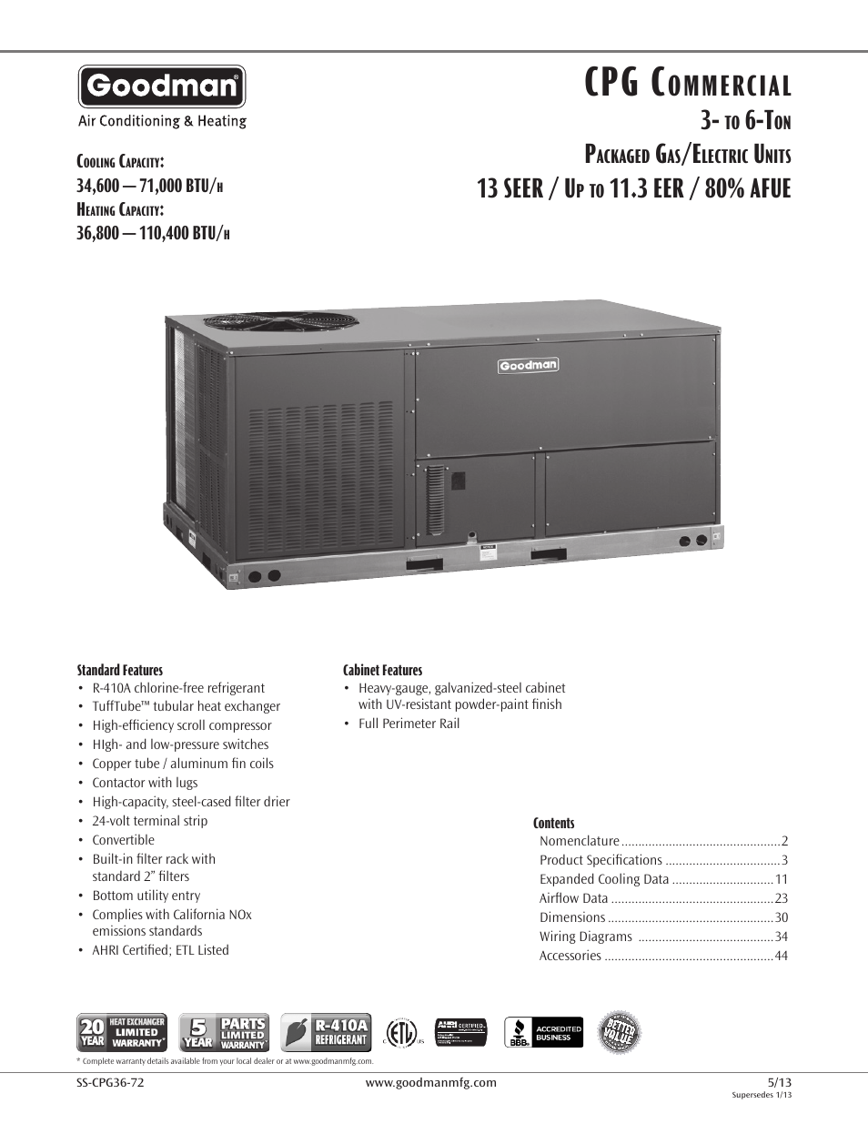Goodman Mfg SS-CPG36-72 User Manual | 44 pages